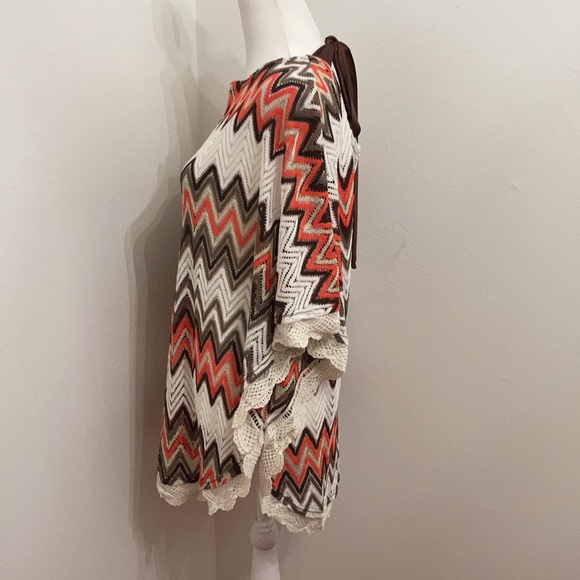 Rancho Estancia Aztec Patterned Tie Back Open Knit  Poncho Top Size Large - Picture 4 of 11